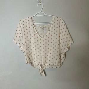 Polka Dot Bat-Wing Crop Top with Front Knot